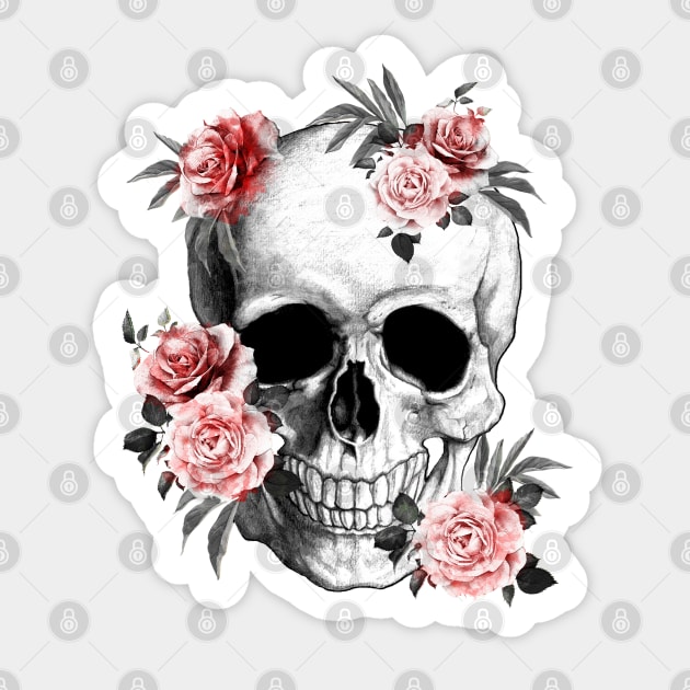 skeleton,floral,flower skull, roses Sticker by Collagedream